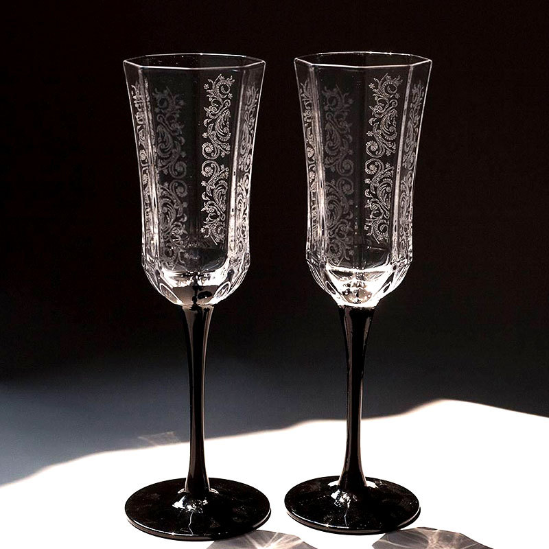 Wine Glass Set Crystal - Bicchiere da Champagne Vintage francese Black