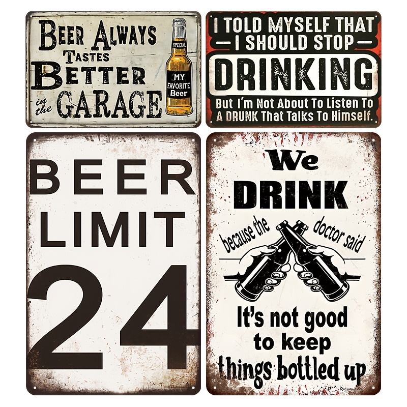 Wine Beer Pub - Set di 4 Targhe Vintage in